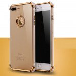 Wholesale iPhone 7 Plus Metallic Electroplate Style Clear Case (Gold)